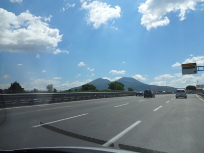 Amalfi coast road with Vesuvio